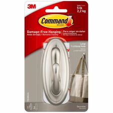 Command Traditional Hook - Large - 5 lb (2.27 kg) Capacity - for  Decoration, Indoor - Plastic - Metallic Silver - 1 / Pack - Mounting Tape &  Putty, 3M