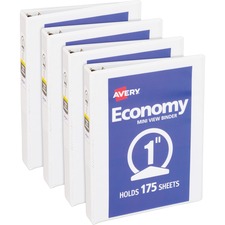 Avery Economy View Binder - 1" - White - Case of 4 Binders