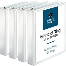 Business Source Basic D-Ring White View Binders - 1 1/2" - White - Case of 4 Binders