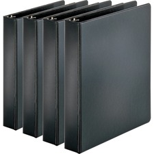 Business Source Basic Round Ring Binders - 1 1/2" - Black - Case of 4 Binders