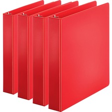 Business Source Basic Round Ring Binders - 1 1/2" - Red - Case of 4 Binders