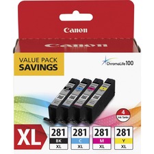 Canon CLI-281XL Colored Ink Cartridges - Black, Cyan, Magenta. Yellow