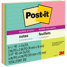 Post-it Super Sticky Notes - Miami Color Collection - Assorted Sizes - Case of 9 Notepads