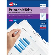 Avery 1 1/4" Repositionable Printable Tabs - Case of 96 White Tabs