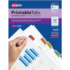 Avery 1 1/4" Repositionable Printable Tabs - Case of 96 Assorted Color Tabs