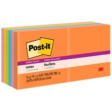 Post-it Super Sticky Notes - Rio de Janeiro Color Collection - 3" x 3" - Case of 12 Notepads