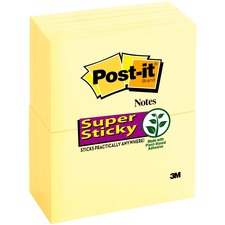 Post-it Super Sticky Notes - Yellow - 3" x 5" - Case of 12 Notepads