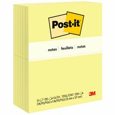Post-it Notes Original Notepads - Yellow - 3" x 5" - Case of 12 Notepads