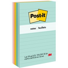 Post-it Notes Original Ruled Notepads - Marseille Color Collection - 4" x 6" - Case of 5 Notepads