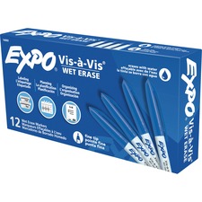 Expo Vis-A-Vis Wet Erase Markers - Blue - Case of 12 Markers