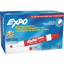 EXPO Chisel Point Dry Erase Markers - Red - Case of 12 Markers