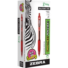 Zebra Pen Z-Grip Ballpoint Pen - Pen Point Size: 1mm - Ink Color: Red - Barrel Color: Red - 12 / Doz