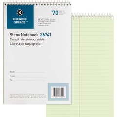 Business Source Steno Notebook - 70 Sheet - 15lb - Gregg Ruled - 6" x 9" - 1 Each - Green