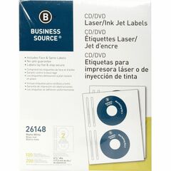 Business Source CD/DVD Laser/Inkjet Label - Permanent - 100 / Pack - White