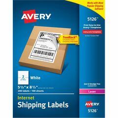 Shipping Labels w/ TrueBlock Technology, Laser Printers, 5.5 x 8.5, White, 2/Sheet, 100 Sheets/Box