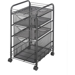 Safco Onyx Mesh File Cart - 2 Shelf - 3 Drawer - 4 Casters - 1.50" Caster Size - Steel - 15.75" Width x 17" Depth x 27" Height - Steel Frame - Black - 1 Each SAF5213BL