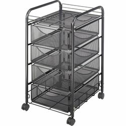 Safco Onyx Double Mesh Mobile File Cart - 2 Shelf - 4 Drawer - 4 Casters - 1.50" Caster Size - 15.75" Width x 17" Depth x 27" Height - Black Steel Frame - Black - 1 Each SAF5214BL