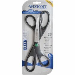 Westcott KleenEarth Hard Handle Scissors - 8" Overall Length - Straight-left/right - Stainless Steel - Black - 2 / Pack ACM15179