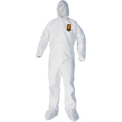 Kleenguard A40 Coveralls - Zipper Front, Elastic Wrists, Ankles, Hood & Boots - Large - Liquid, Flying Particle Protection - White - Hood, Zipper Front, Elastic Wrist, Elastic Ankle, Breathable, Low Linting - 25 / Carton KCC44333