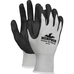 Memphis 13-Gauge Foam Coated Palm Protective Gloves - 6.25" Glove Length - Large Size - Gray, Black, White - Knit Wrist, Comfortable - For Material Handling, Assembling, Farming, Construction, Landscape, Plumbing, Shipping - 1 Dozen MCSCRW9673L