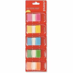 Universal Flag - 250 - 1" Flag/Note Width x 1 3/4" Flag/Note Length - Rectangle - Blue, Green, Orange, Pink, Yellow - Removable, Self-stick, Pop-up, Repositionable - Dispenser Included - 250 / Pack UNV99013