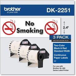 Brother DK Multipurpose Label - 2 2/5" Width - Rectangle - Thermal - Black on White, Red On White - Paper - 3 / Roll BRTDK22513PK
