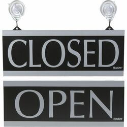 Headline Signs Century Series OPEN/CLOSED Sign - Print/Message "Open/Closed" - 13" Width x 5" Depth - Silver Print/Message Color - Double Sided - Reversible, Suction Cup - Gray - 1 Each HDS4246