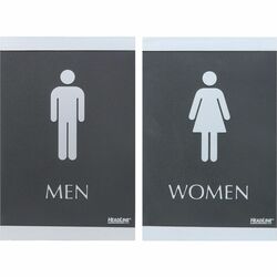 Headline Signs ADA MEN/WOMEN Restroom Sign - Print/Message "Men" , "Women" - 6" Width x 9" Depth - Rectangular Shape - Silver Print/Message Color - Adhesive Backing, Durable, Pictogram, Self-adhesive, Braille - Plastic - Black, Gray - 2 / Set HDS4248