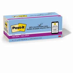 Post-it&reg; Recycled Super Sticky Notes - 70 - 3" Flag/Note Width x 3" Flag/Note Length - Square - 70 Sheets per Pad - Unruled - Assorted Oasis - Paper - Adhesive - Recycled - 24 / Pack MMM654R24SSTCP