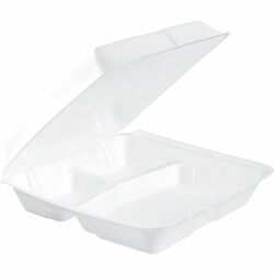 Dart 9-1/2" Triple-Compartment Foam Containers - White - Foam Body - 100/Pack - 2 / Carton DCC95HT3R