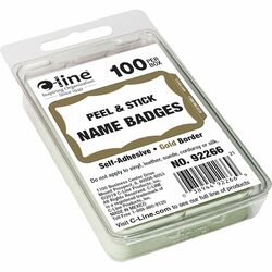 C-Line Self-adhesive Color Border Name Badges - 3 1/2" Width x 2 1/4" Length - Removable Adhesive - Rectangle - Gold - Self-adhesive - 100 / Box CLI92266