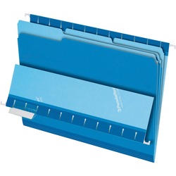Pendaflex 1/3 Tab Cut Letter Recycled Top Tab File Folder - 8 1/2" x 11" - Top Tab Location - Assorted Tab Position - Blue - 10% Recycled - 100 / Box PFX421013BLU
