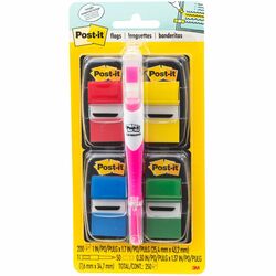 Post-it&reg; Flags Value Pack - 200 - 1" Flag/Note Width x 1 3/4" Flag/Note Length - Rectangle - Unruled - Red, Green, Yellow, Blue, Assorted - Self-adhesive, Removable - Dispenser Included - 250 / Pack MMM680RYBGVA