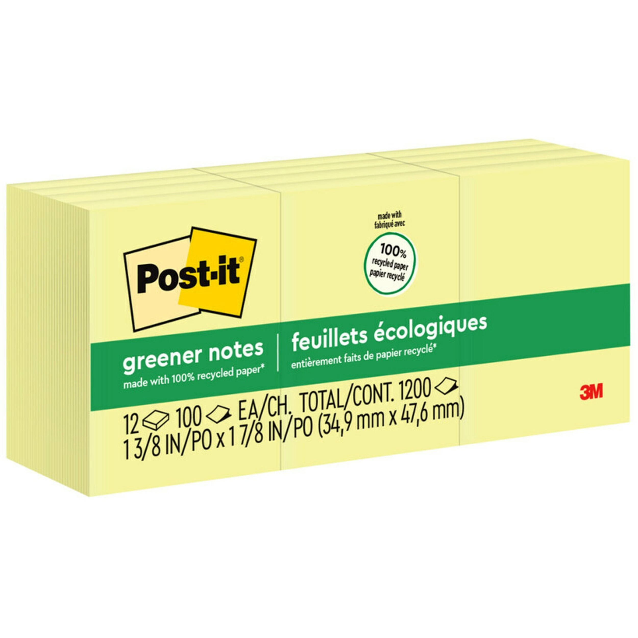 Post-it® Greener Notes - 1200 - 1.50 x 2 - Rectangle - 100