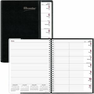 Brownline Pre-Vu Weekly Planner, Transparent Section, English, Black (CB925.BLK) - Weekly - 12 Month - January 2026 to December 2026 - 7:00 AM to 6:00 PM - Hourly - 1 Week Dou