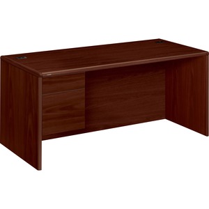 HON 10700 Series Box/File Left-Pedestal Desk - 2-Drawer - 66" x 30" x 29.5" - 2 - Single Pedestal on Left Side - Waterfall Edge - Material: Wood - Finish: Laminate, Mahogany