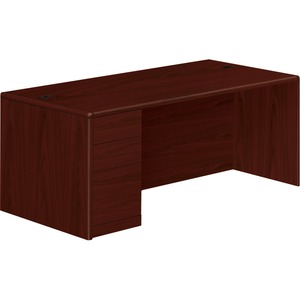 HON 10700 Series Left Pedestal Desk - 3-Drawer - 72" x 36" x 29.5" - 3 - Single Pedestal on Left Side - Waterfall Edge - Material: Wood - Finish: Laminate, Mahogany