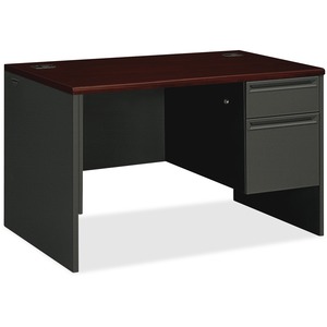 HON 38000 Series Single Pedestal Desk - 2-Drawer - 48" x 30" x 29.5" - 2 x Box Drawer(s), File Drawer(s) - Single Pedestal on Right Side - Radius Edge - Material: Wood, Steel