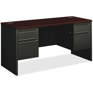 HON 38000 Series Double Credenza, 60"W - 4-Drawer - 60" x 24" x 29.5" - 4 x Box Drawer(s), File Drawer(s) - Double Pedestal - Radius Edge - Material: Wood, Steel - Finish: Cha