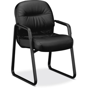 HON Pillow-Soft Guest Chair, Leather - Black Seat Color - Leather Seat Material - Fiber Back Material - Black Frame Color - Sled Base - 1 Each