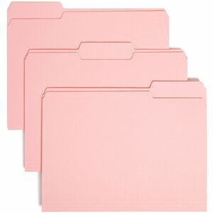 Smead 1/3 Tab Cut Letter Recycled Hanging Folder - 8 1/2" x 11" - 3/4" Expansion - Top Tab Location - Assorted Position Tab Position - Vinyl - Pink - 10% Recycled - 100 / Box