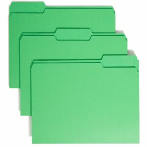 Smead Colored 1/3 Tab Cut Letter Recycled Top Tab File Folder - 8 1/2" x 11" - 3/4" Expansion - Top Tab Location - Assorted Position Tab Position - Green - 10% Recycled - 100