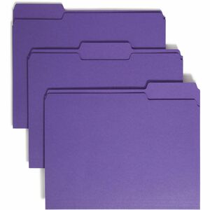 Smead Colored 1/3 Tab Cut Letter Recycled Top Tab File Folder - 8 1/2" x 11" - 3/4" Expansion - Top Tab Location - Assorted Position Tab Position - Purple - 10% Recycled - 100