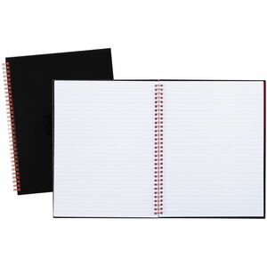 Black n' Red Hardcover Business Notebook - 70 Sheets - Double Wire Spiral - 24 lb Basis Weight - Letter - 8 1/2" x 11" - White Paper - Red Binding - Black Cover - Perforated,