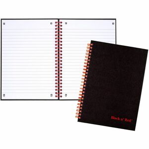 Black n' Red Wirebound Ruled Notebook - A5 - 70 Sheets - Wire Bound - 24 lb Basis Weight - A5 - 5 7/8" x 8 1/4" - White Paper - Red Binding - Black Cover - Perforated, Wipe-cl