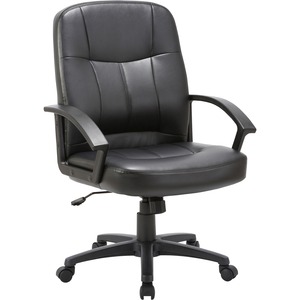 Lorell Chadwick Series Managerial Mid-Back Chair - Black Seat Color - Leather Seat Material - Black Frame Color - 5-star Base - Black - 1 Each