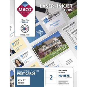 MACO Micro-perforated Laser/Ink Jet Post Cards - 6" x 4" - 100 / Box