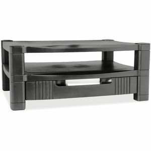 Kantek 2-Level Height-Adjustable Monitor Stand with Organizing Drawer - CRT Display Type Supported - 3.50" Height x 13.25" Width - Plastic - Black