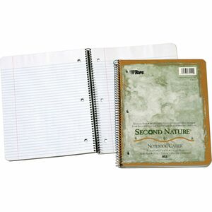 TOPS Second Nature College Rule Spiral Notebooks - Letter - 80 Sheets - Coilock - 8 1/2" x 11" - White Paper - Subject - Recycled - 1 Each