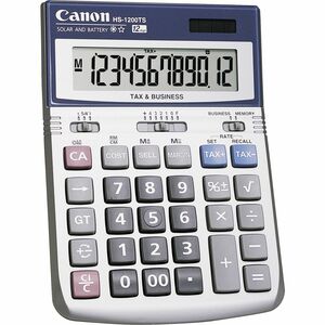 Canon HS-1200TS 12-Digit Angled Display Calculator - 12 Digits - LCD - Battery/Solar Powered - 1.4" x 4.8" x 6.7" - Black, White - 1 Each